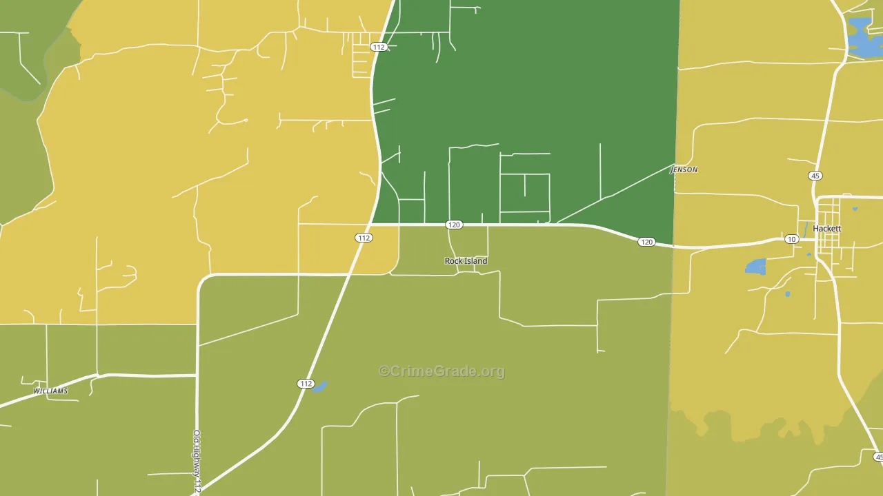 Rock Island, OK Map of Burglary Rates