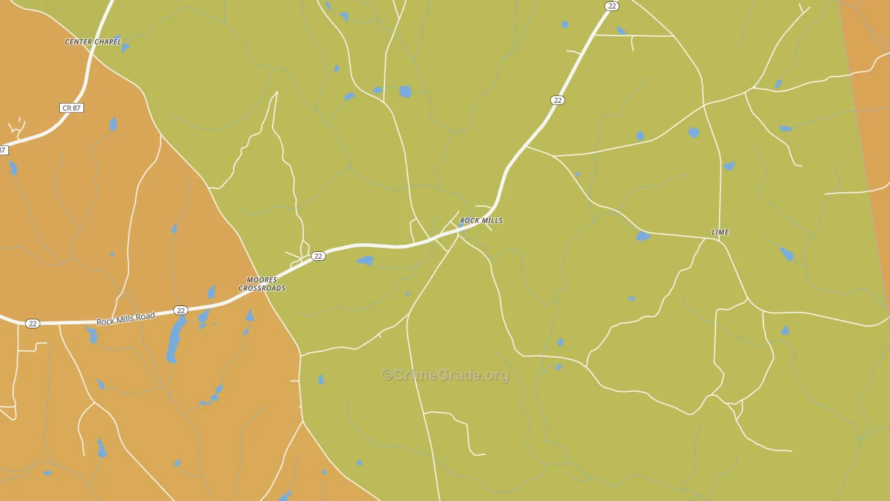 Rock Mills, AL Map of Burglary Rates