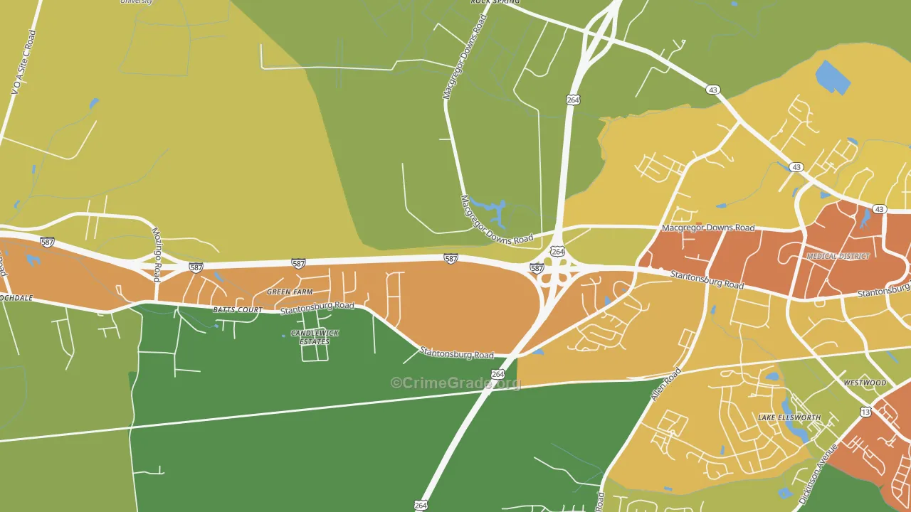 Rock Spring, NC Map of Burglary Rates