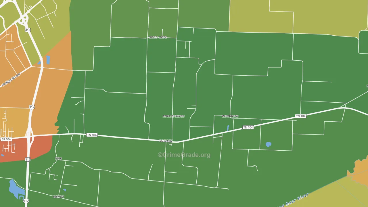 Rock Springs, TN Map of Burglary Rates