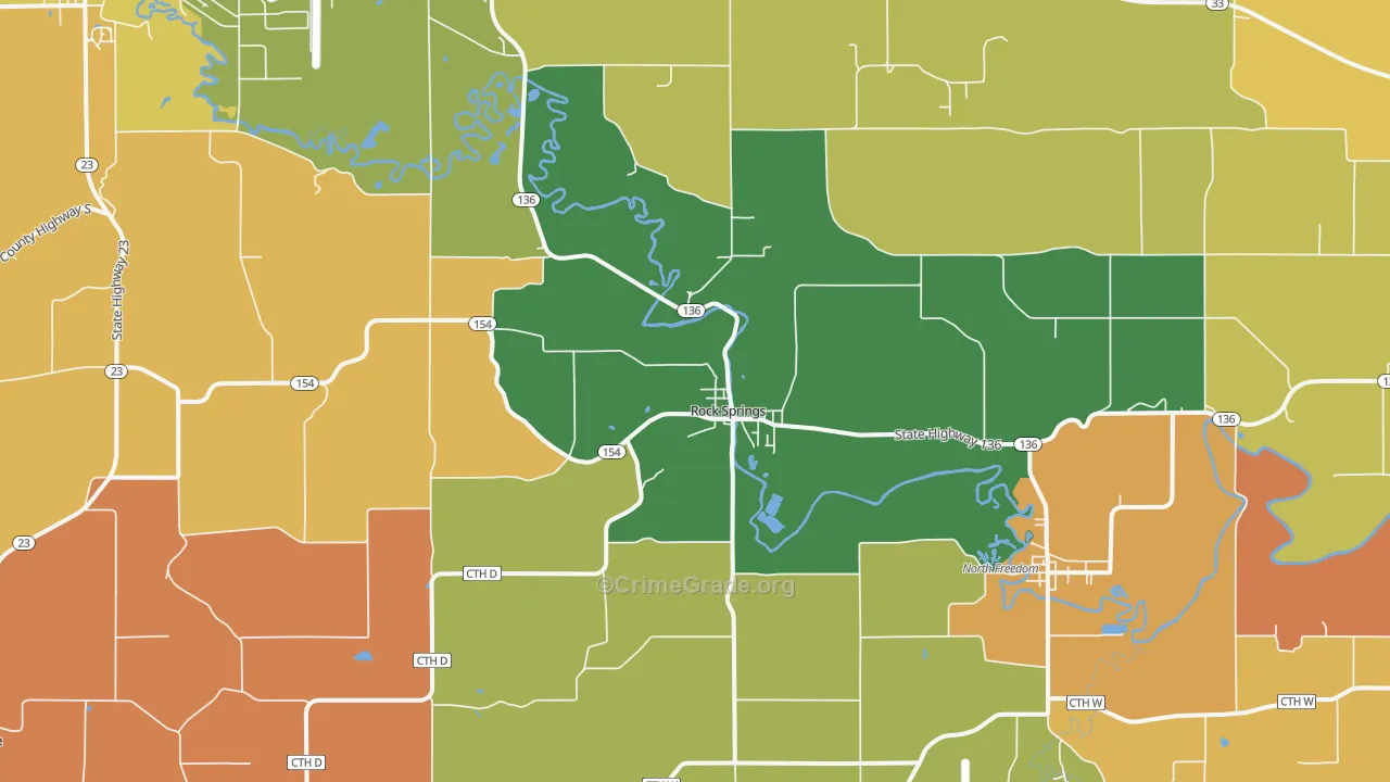 Rock Springs, WI Map of Burglary Rates