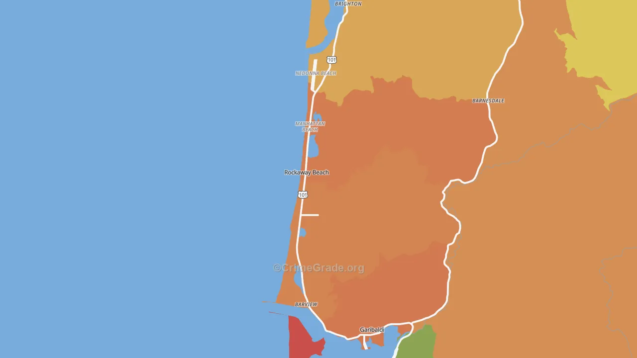 Rockaway Beach, OR Map of Burglary Rates