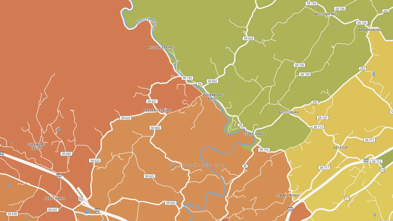Rockbridge Baths, VA Map of Burglary Rates