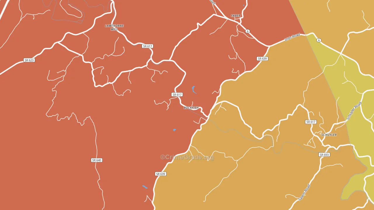Rockfish, VA Map of Burglary Rates