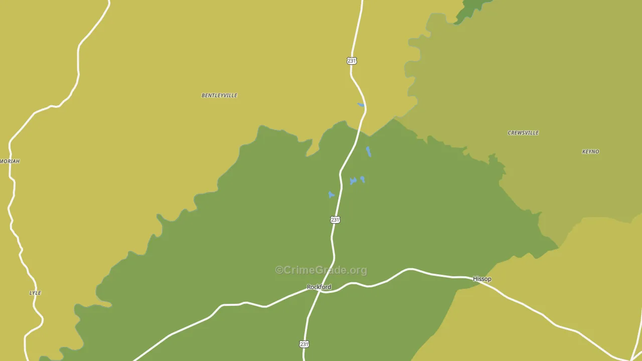Rockford, AL Map of Burglary Rates