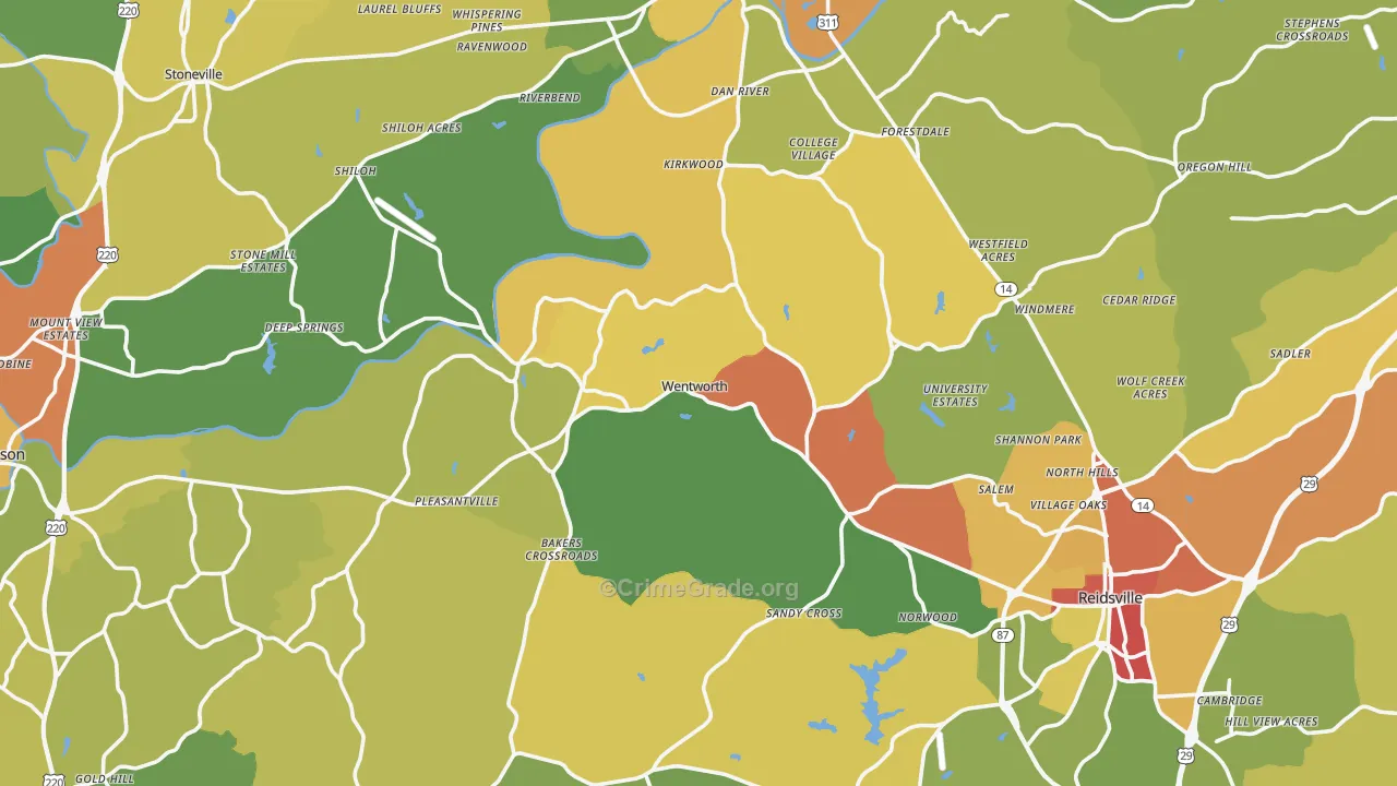 Rockingham County, NC Map of Burglary Rates