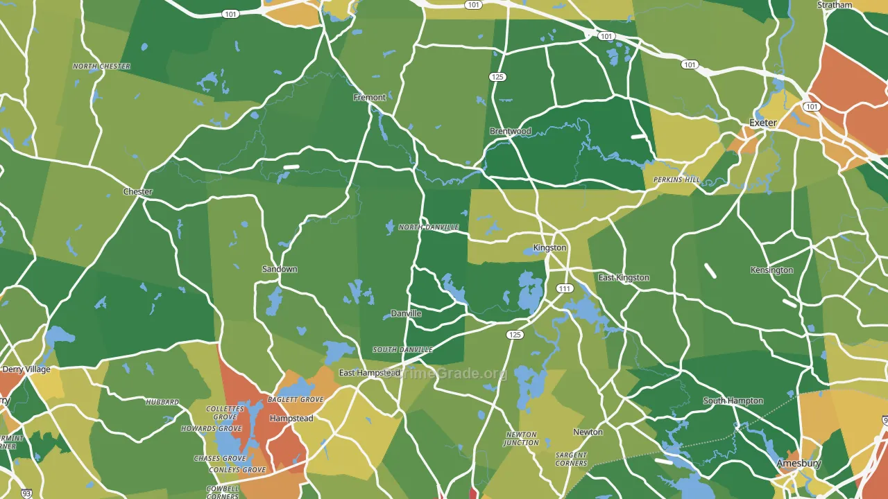 Rockingham County, NH Map of Burglary Rates