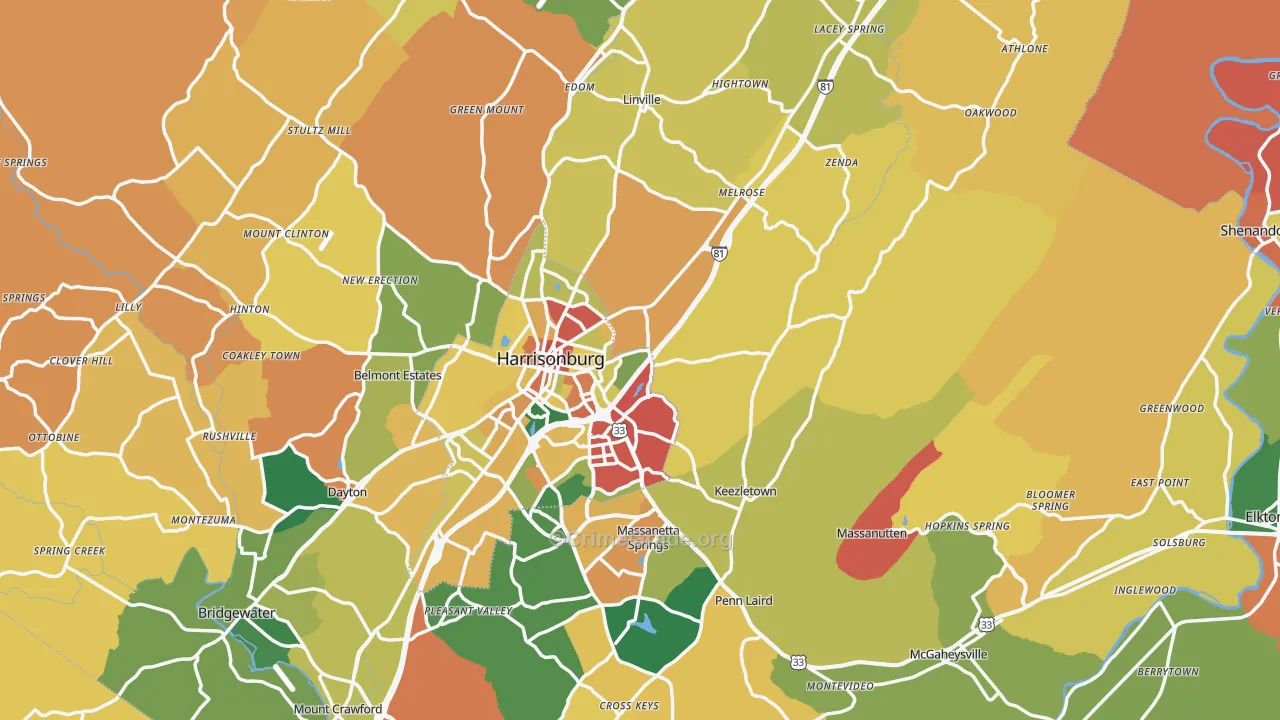 Rockingham County, VA Map of Burglary Rates