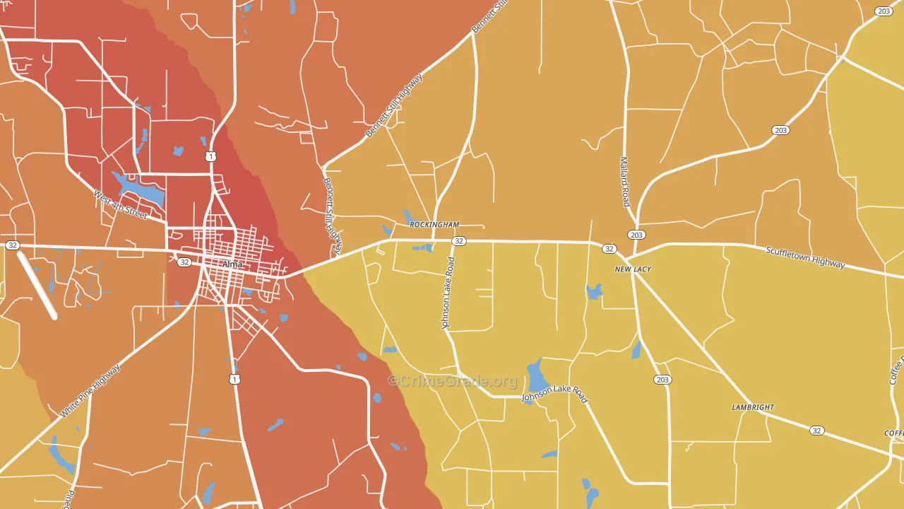 Rockingham, GA Map of Burglary Rates