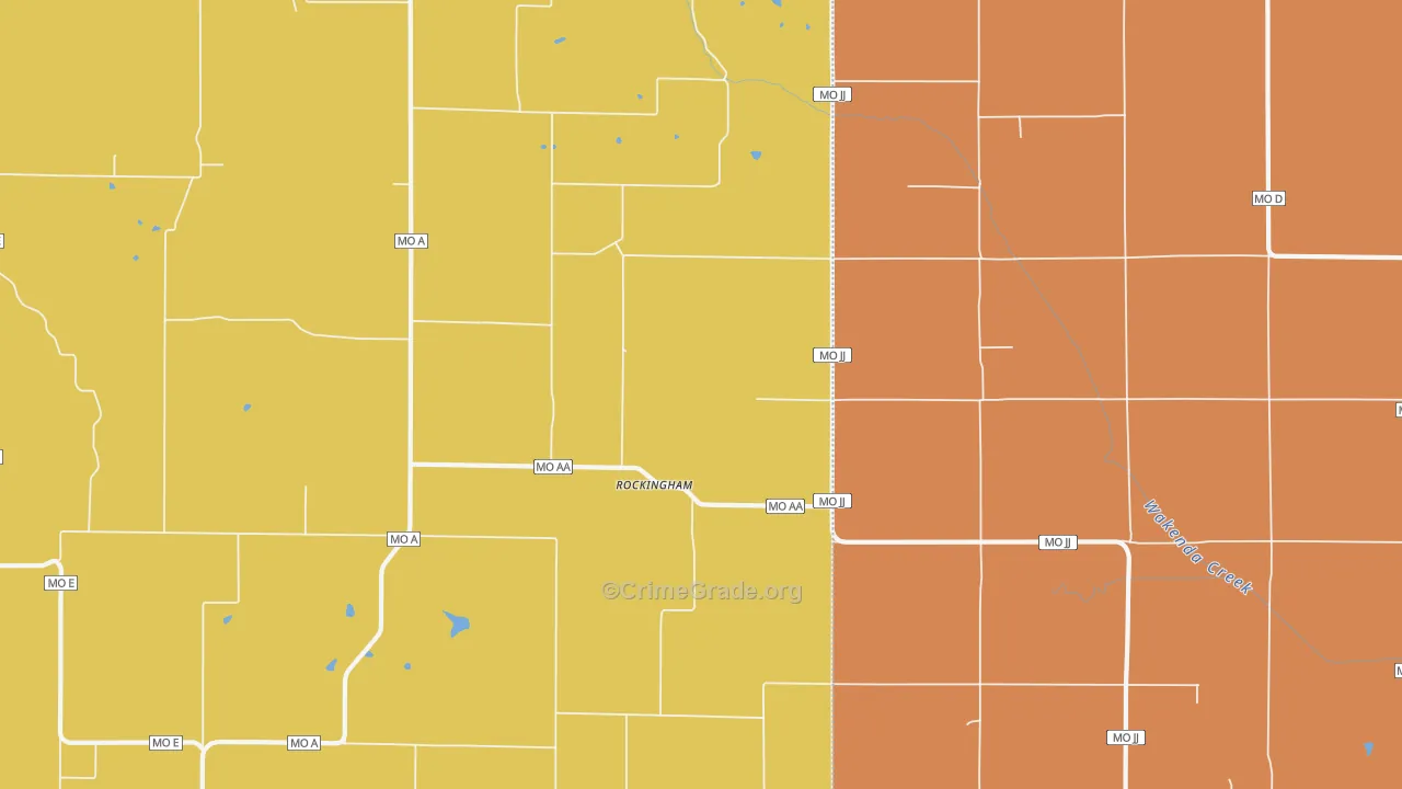 Rockingham, MO Map of Burglary Rates