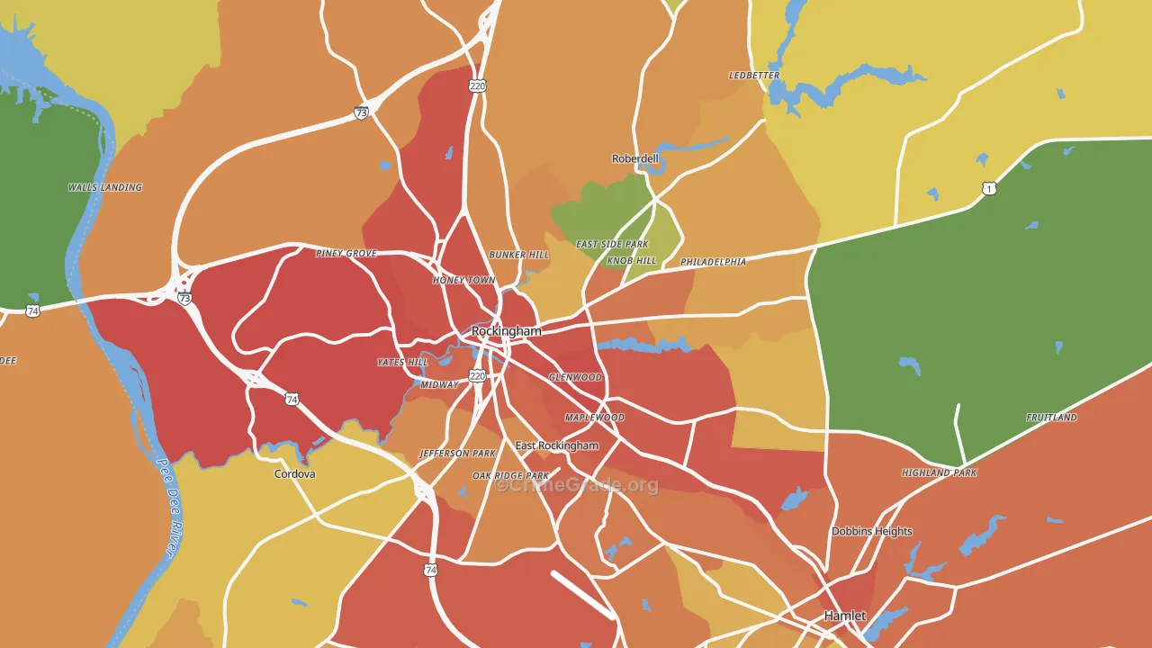 Rockingham, NC Map of Burglary Rates