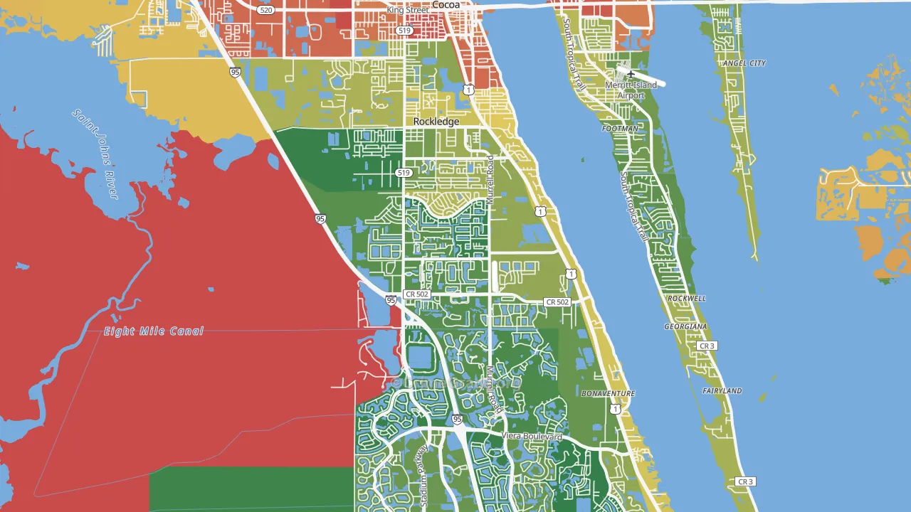 Rockledge, FL Map of Burglary Rates