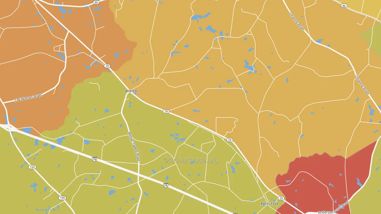 Rockledge, GA Map of Burglary Rates