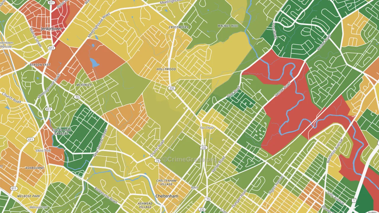 Rockledge, PA Map of Burglary Rates