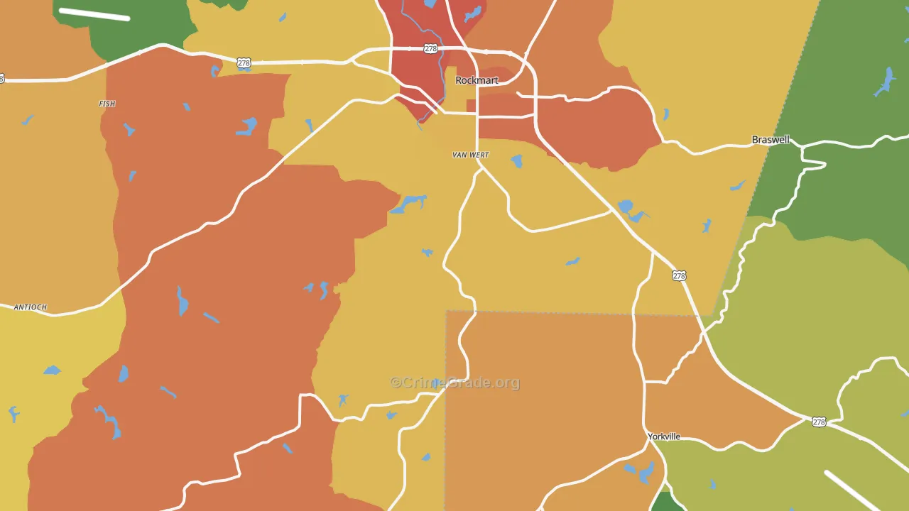 Rockmart, GA Map of Burglary Rates