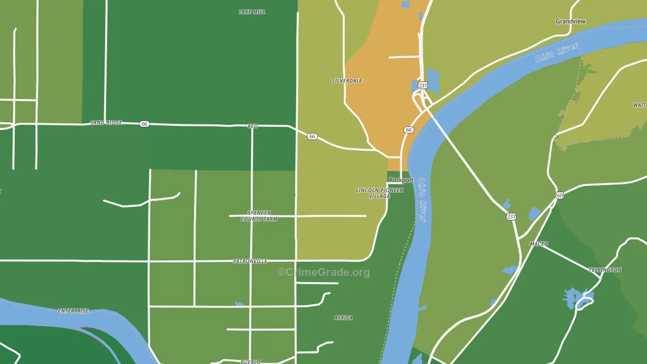 Rockport, IN Map of Burglary Rates