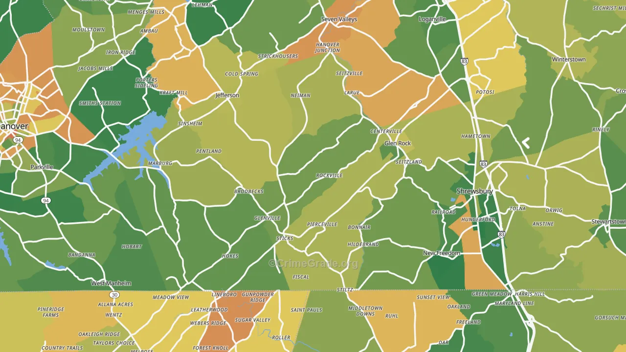 Rockville, PA Map of Burglary Rates