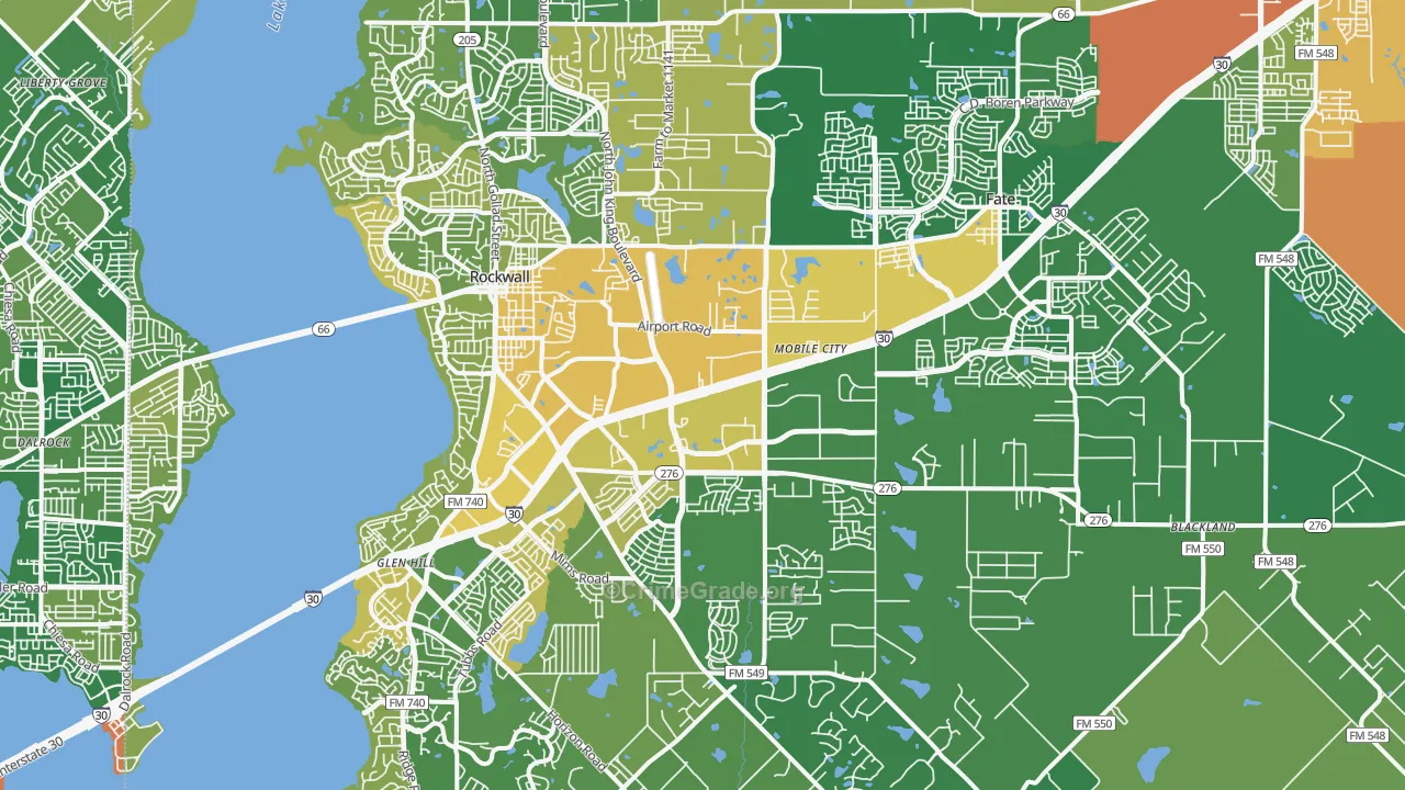 Rockwall County, TX Map of Burglary Rates