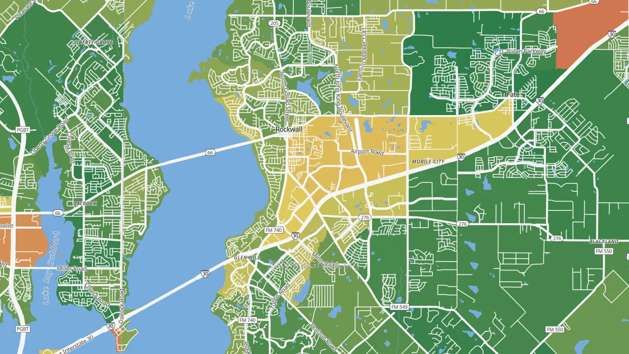 Rockwall, TX Map of Burglary Rates