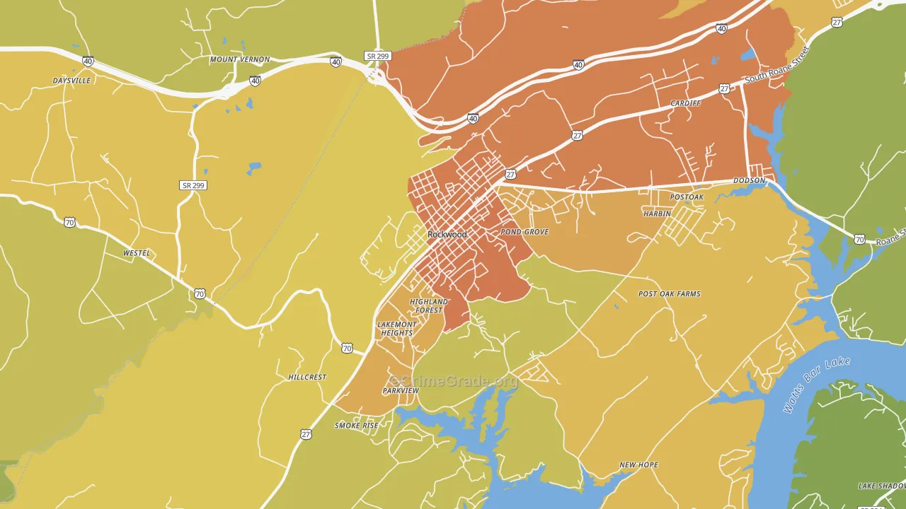 Rockwood, TN Map of Burglary Rates