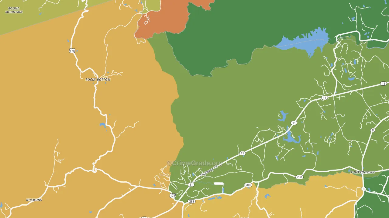 Rocky Bottom, SC Map of Burglary Rates