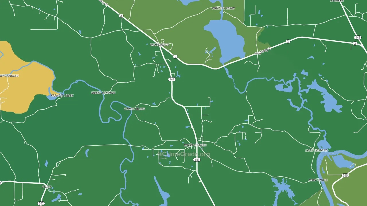 Rocky Branch, LA Map of Burglary Rates
