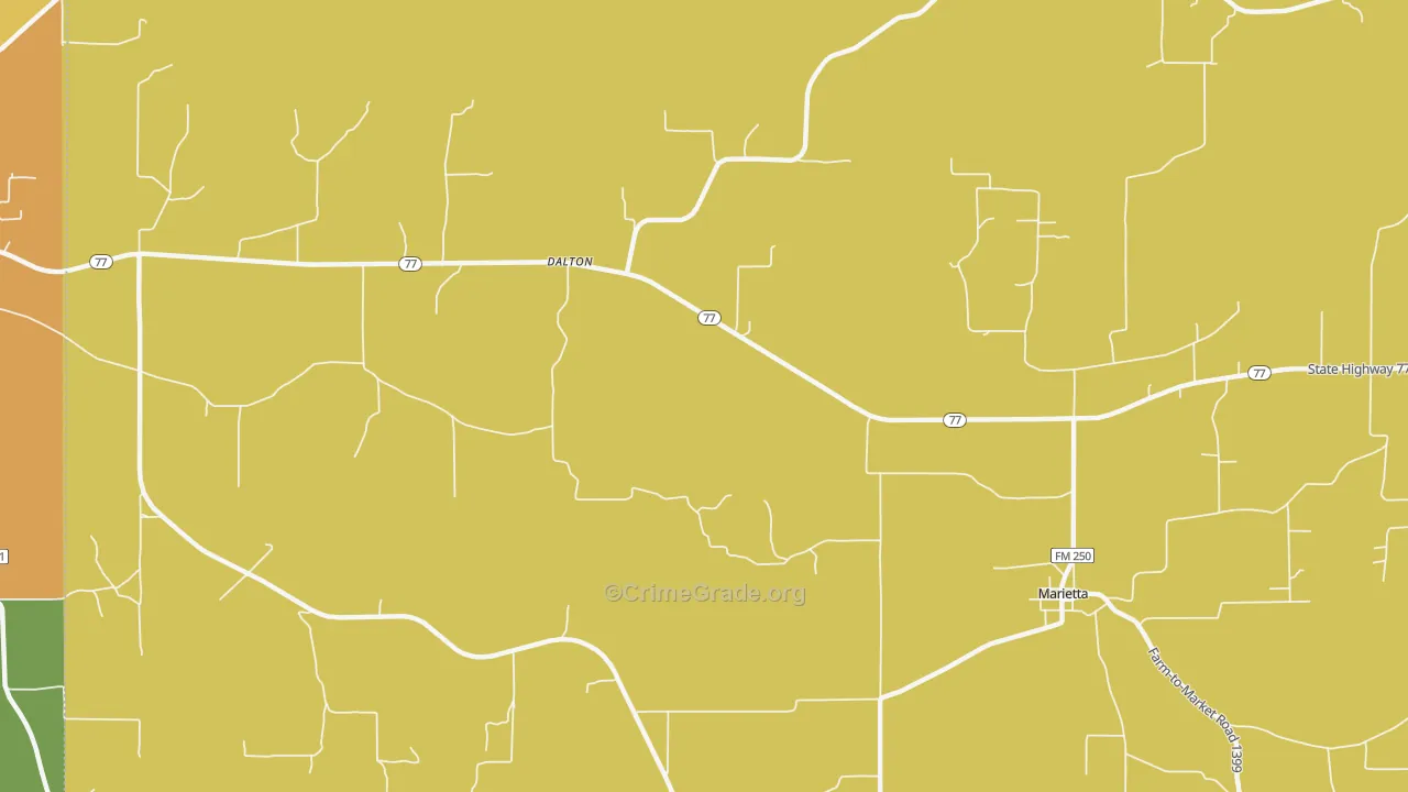 Rocky Branch, TX Map of Burglary Rates