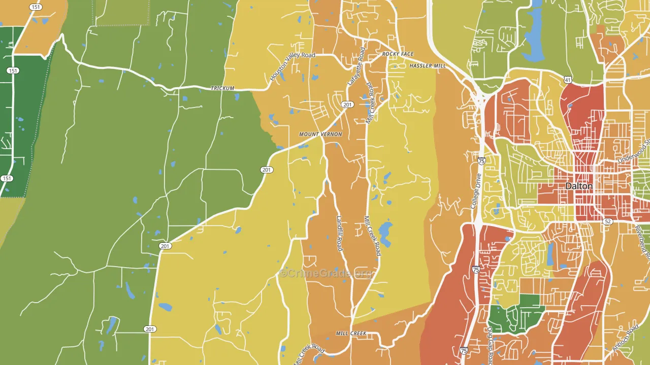 Rocky Face, GA Map of Burglary Rates