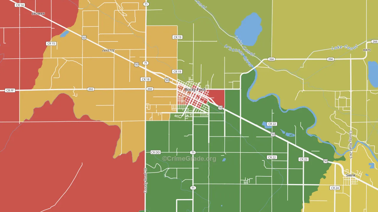 Rocky Ford, CO Map of Burglary Rates