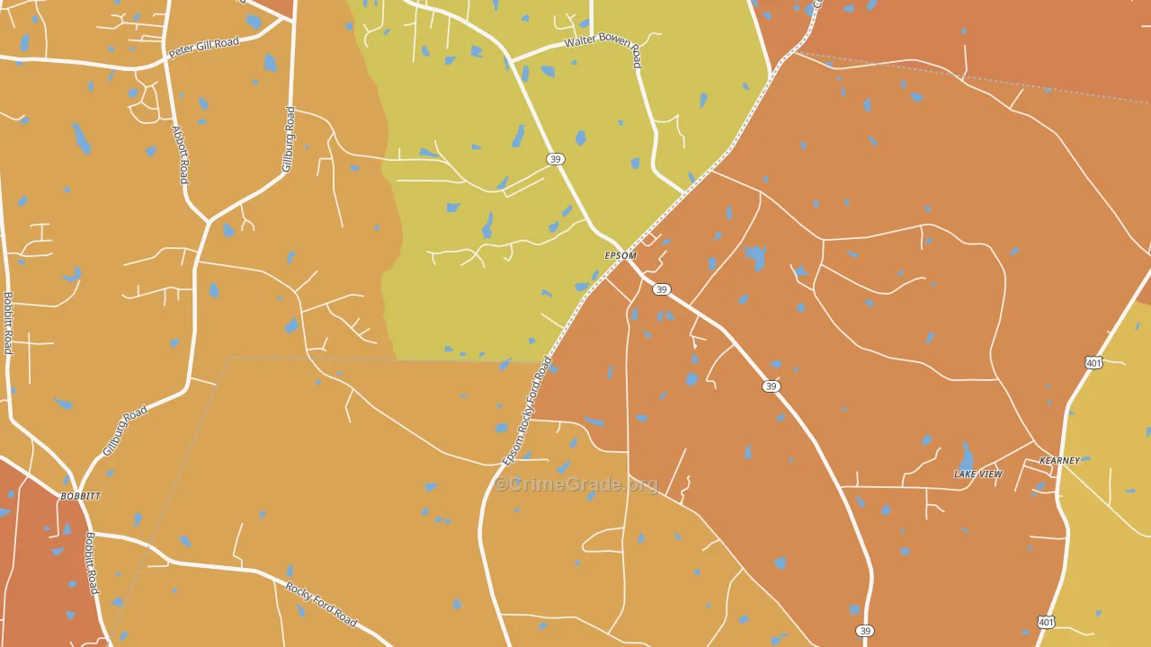 Rocky Ford, NC Map of Burglary Rates