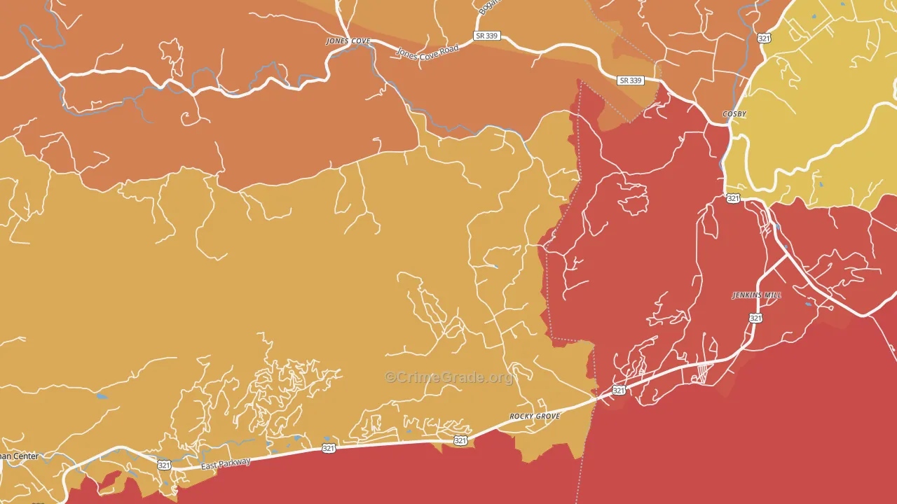 Rocky Grove, TN Map of Burglary Rates