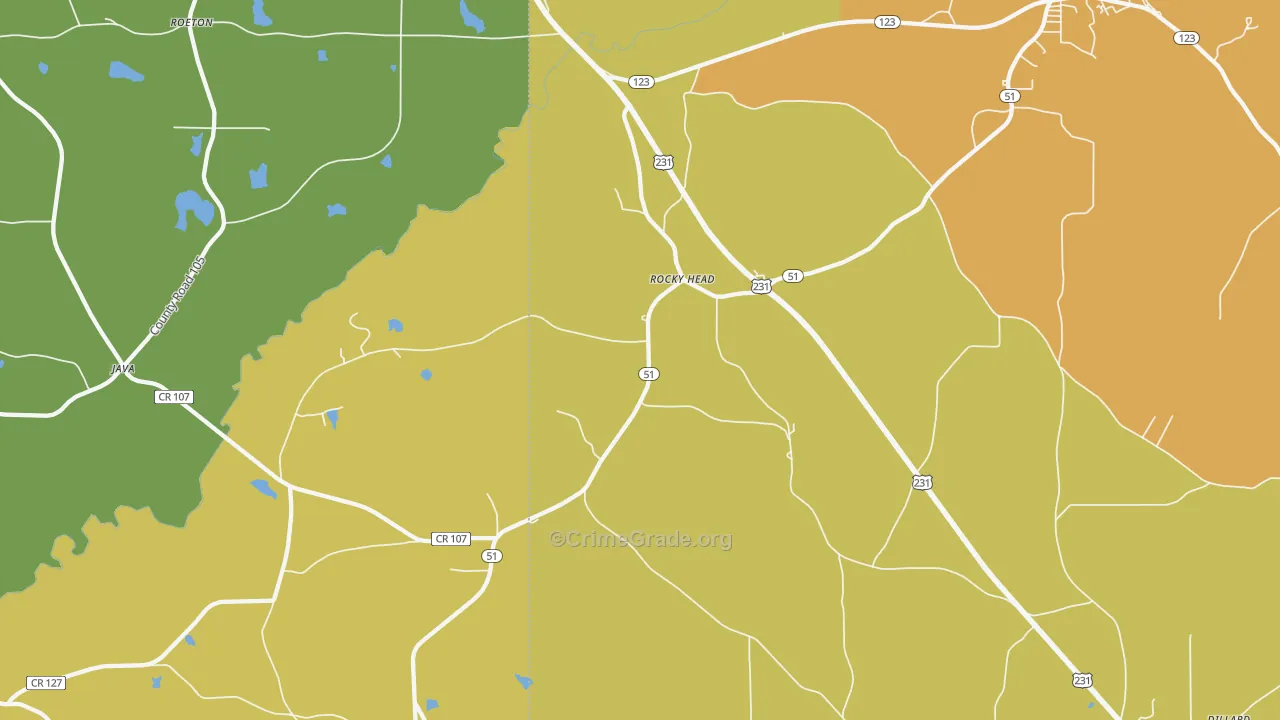 Rocky Head, AL Map of Burglary Rates