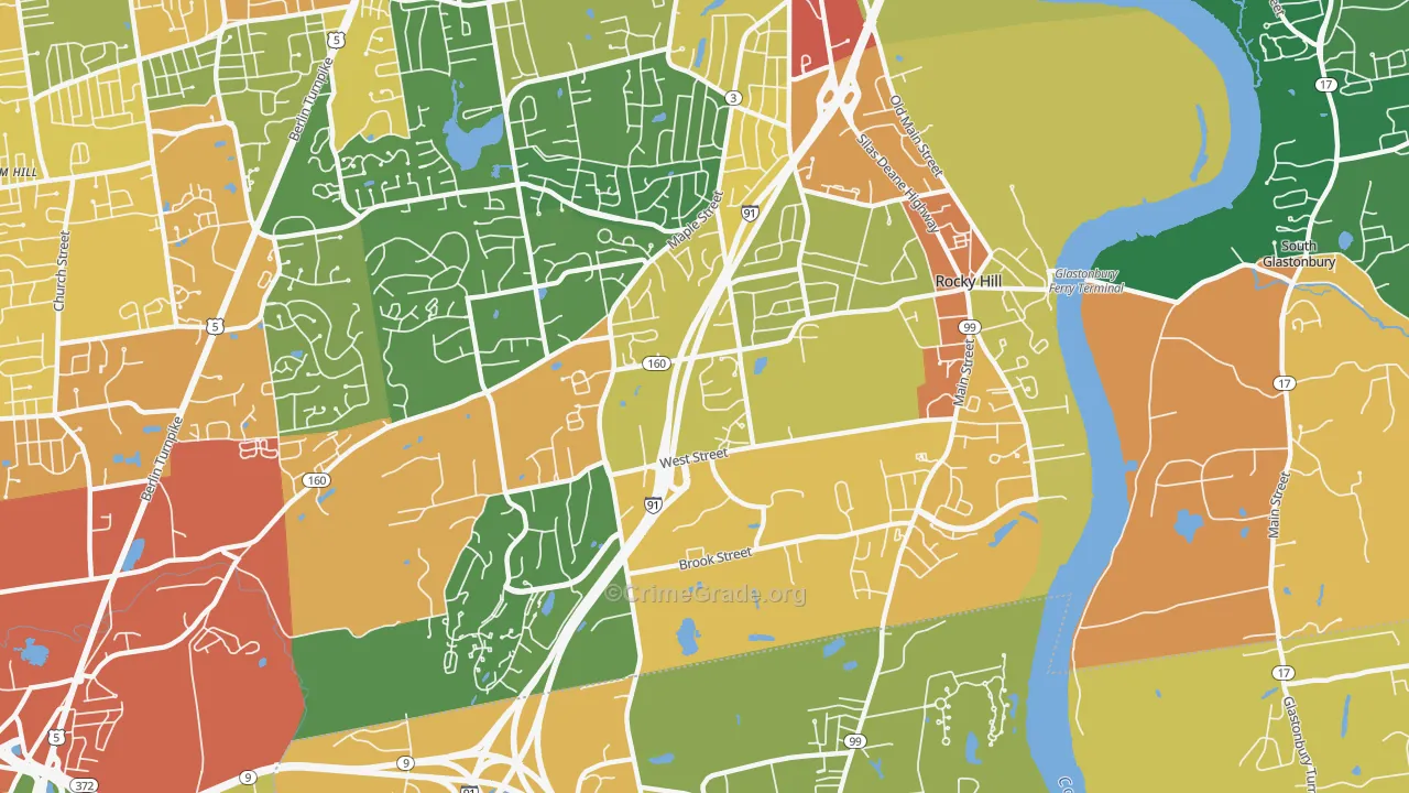Rocky Hill, CT Map of Burglary Rates