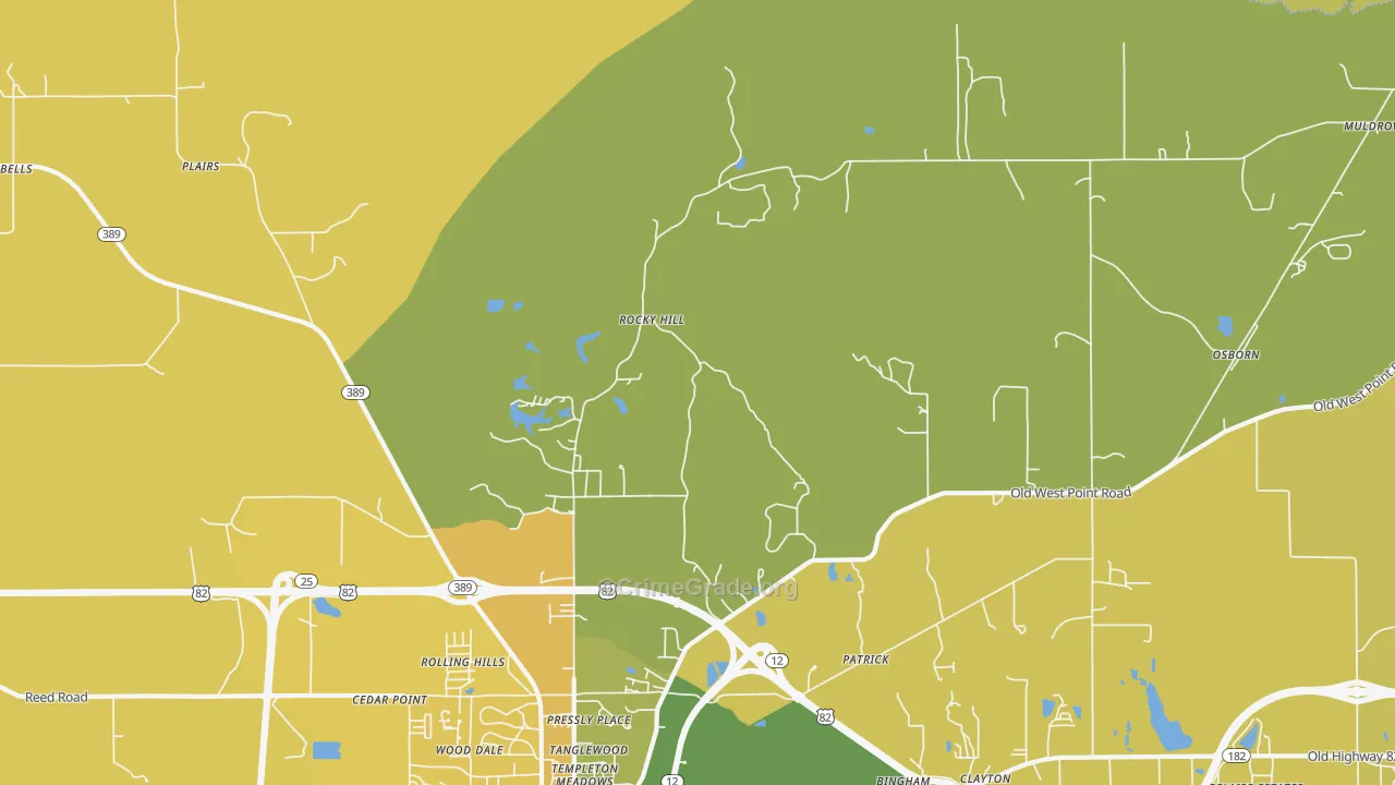 Rocky Hill, MS Map of Burglary Rates