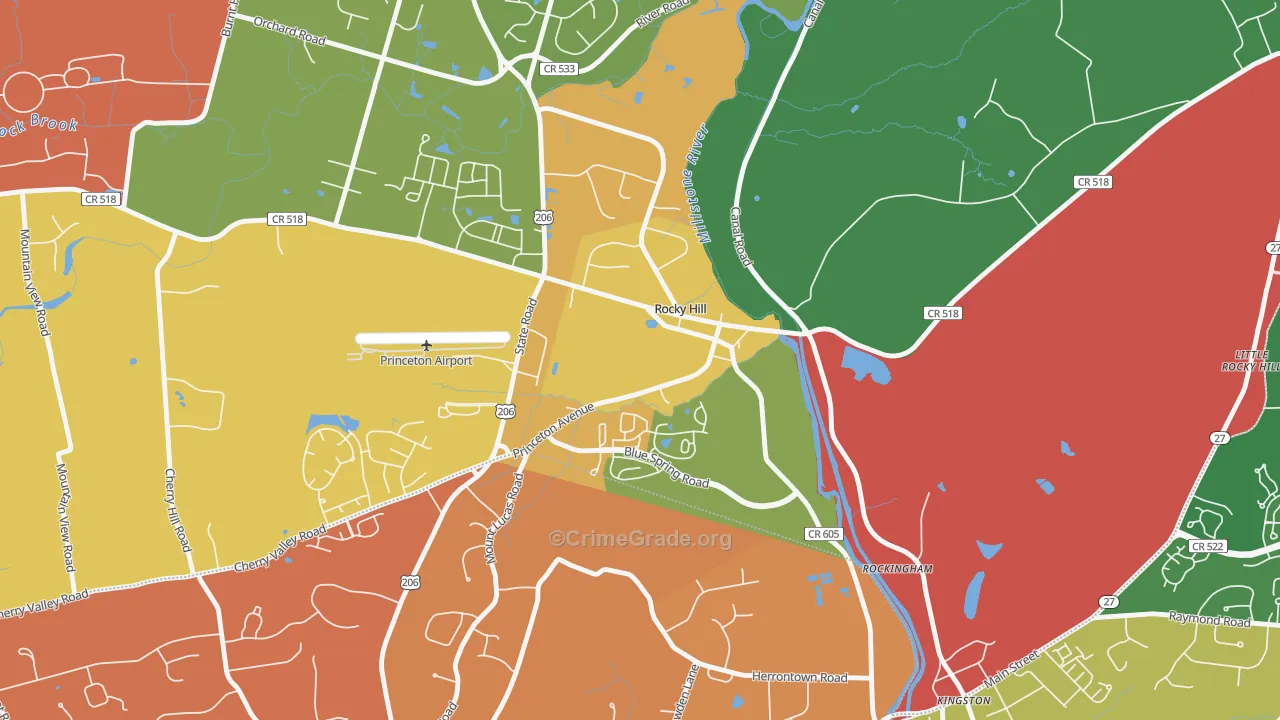 Rocky Hill, NJ Map of Burglary Rates