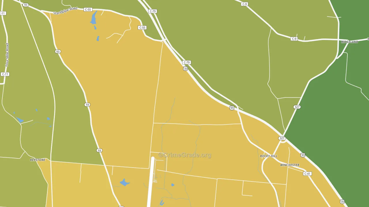 Rocky Hill, OH Map of Burglary Rates