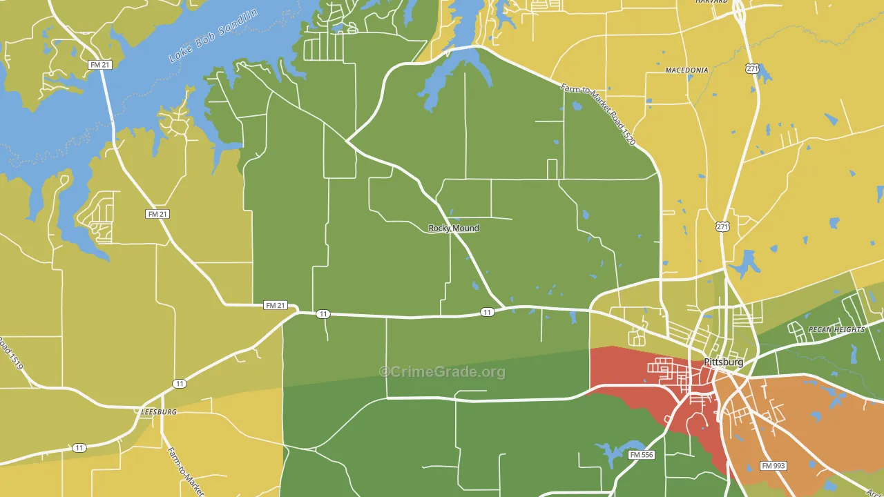 Rocky Mound, TX Map of Burglary Rates