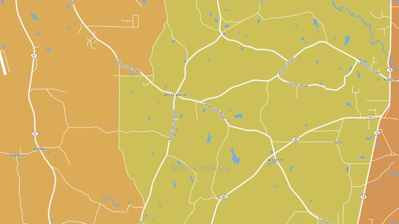 Rocky Mount, GA Map of Burglary Rates