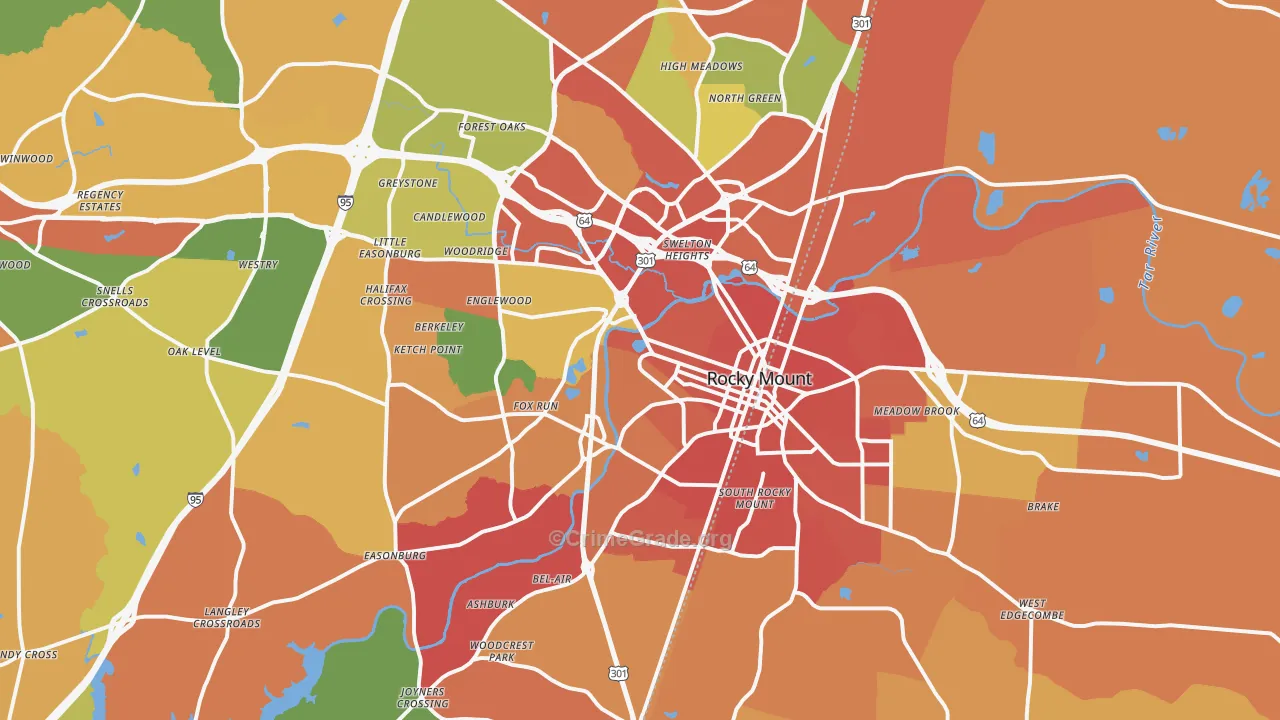 Rocky Mount, NC Map of Burglary Rates