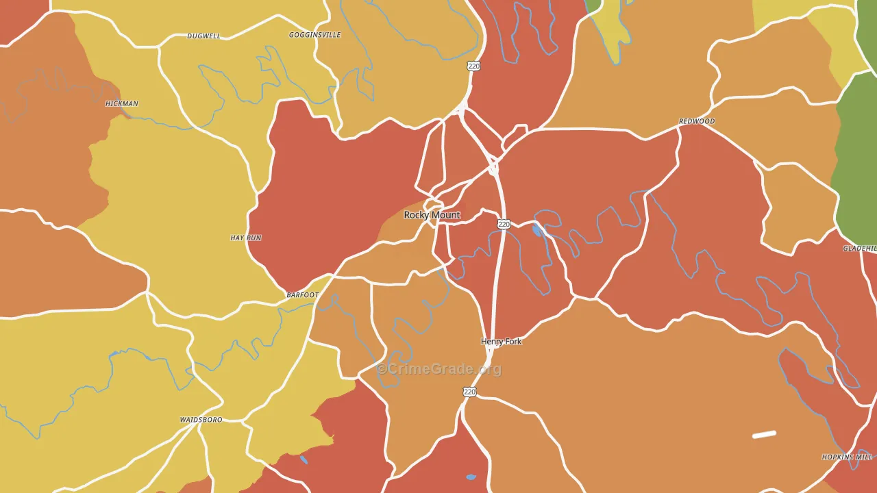 Rocky Mount, VA Map of Burglary Rates