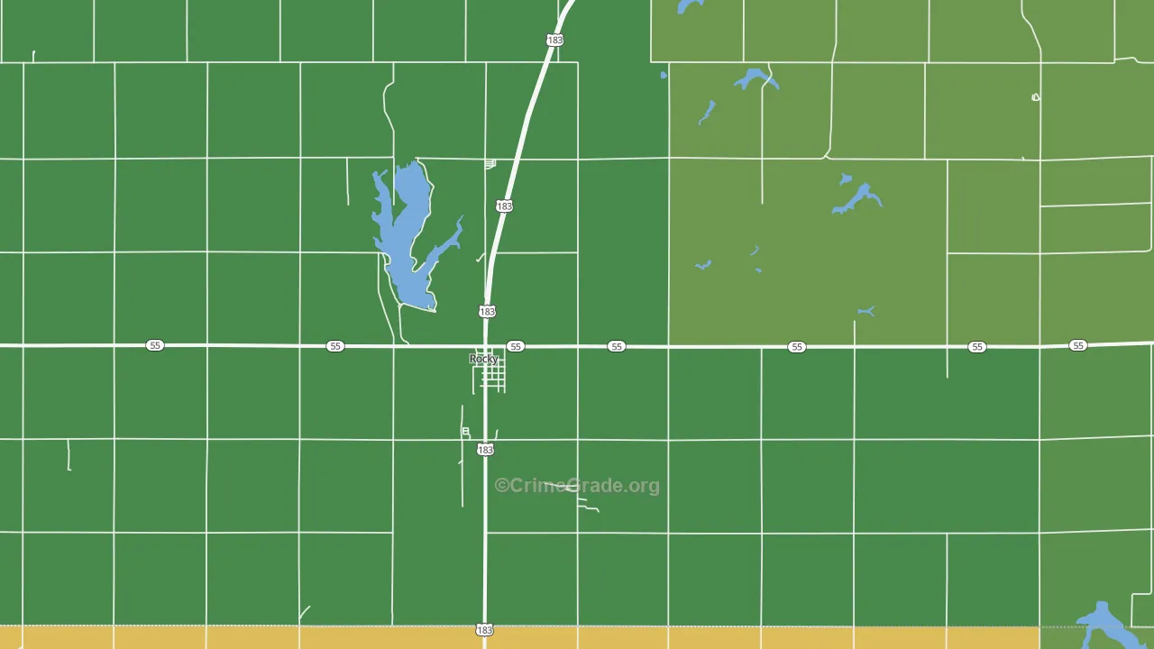 Rocky, OK Map of Burglary Rates