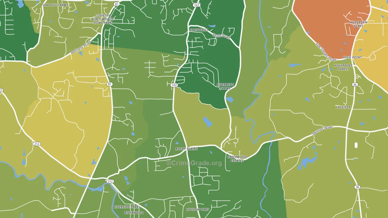 Rocky Plains, GA Map of Burglary Rates