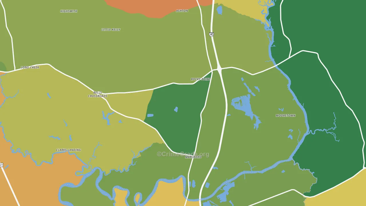 Rocky Point, NC Map of Burglary Rates