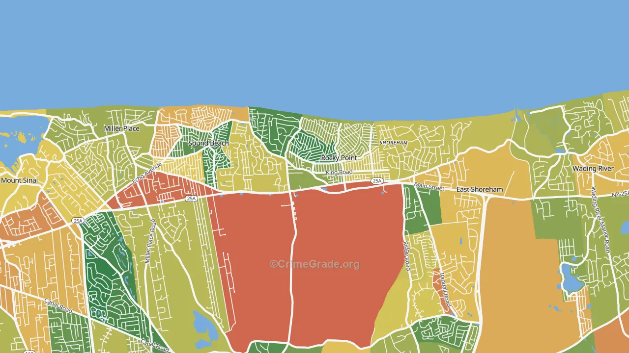 Rocky Point, NY Map of Burglary Rates
