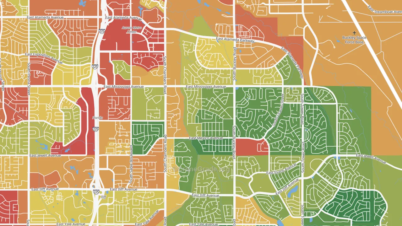 Rocky Ridge, Aurora, CO Map of Burglary Rates