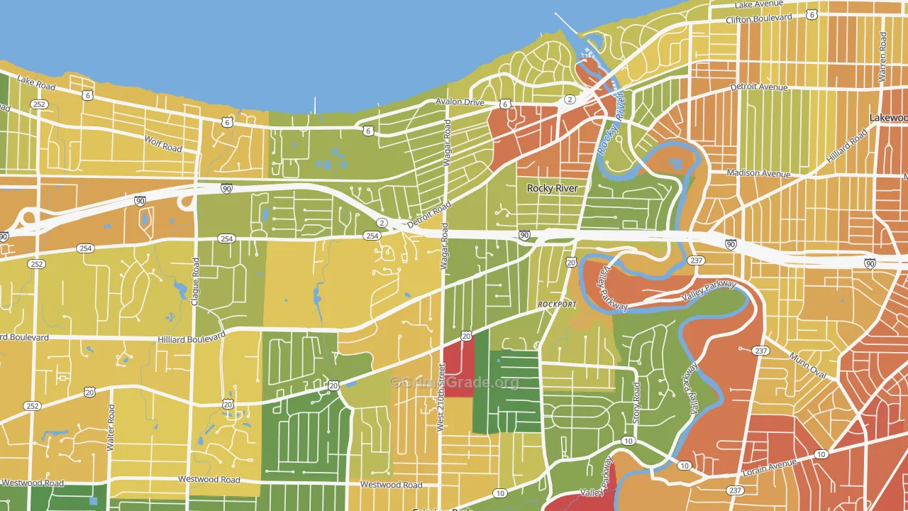 Rocky River, OH Map of Burglary Rates