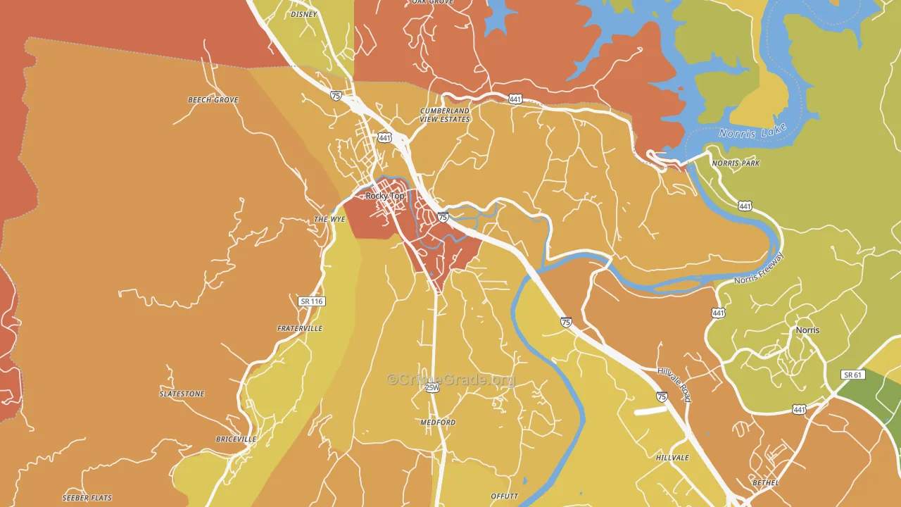 Rocky Top, TN Map of Burglary Rates