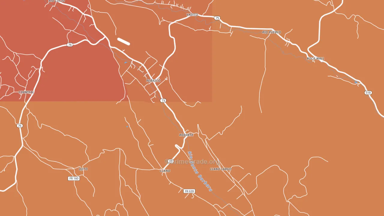 Rodarte, NM Map of Burglary Rates