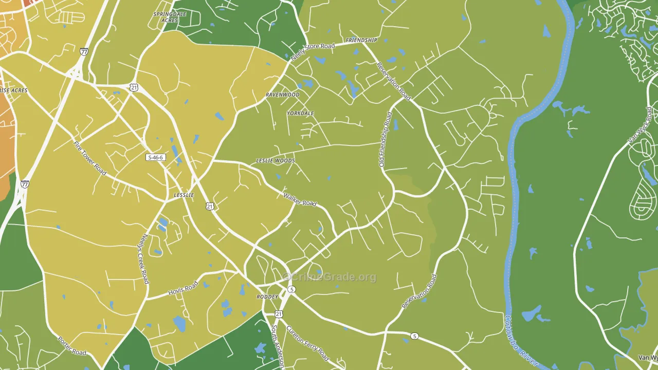 Roddy, SC Map of Burglary Rates
