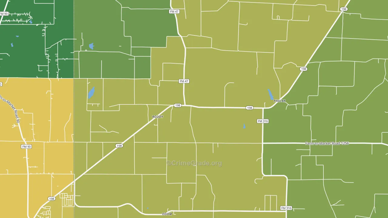 Roddy, TX Map of Burglary Rates